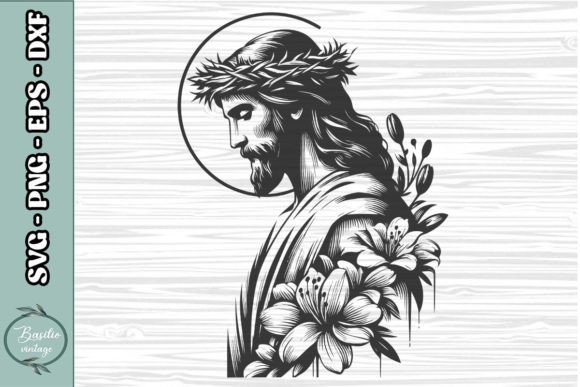 Floral Jesus SVG Clipart 06: A Graceful Graphic Design Asset for Faith-Inspired Blogging and Crafts