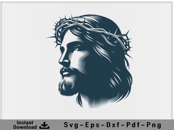 Jesus Christ Face SVG Vector Silhouette for Graphics & Crafts Projects