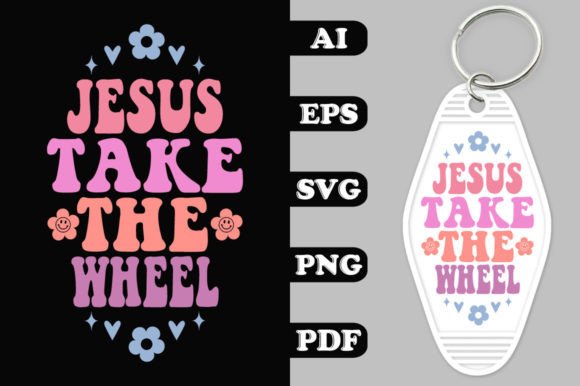 Jesus Take the Wheel Groovy Key Chain SVG – A Retro-Centric Graphic for Craft & Design Projects