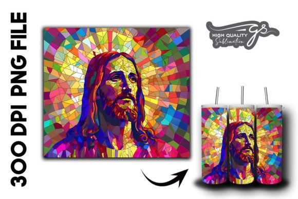 Stained Glass Jesus Tumbler Wrap 29: Elegant Graphics for Faith-Inspired Branding